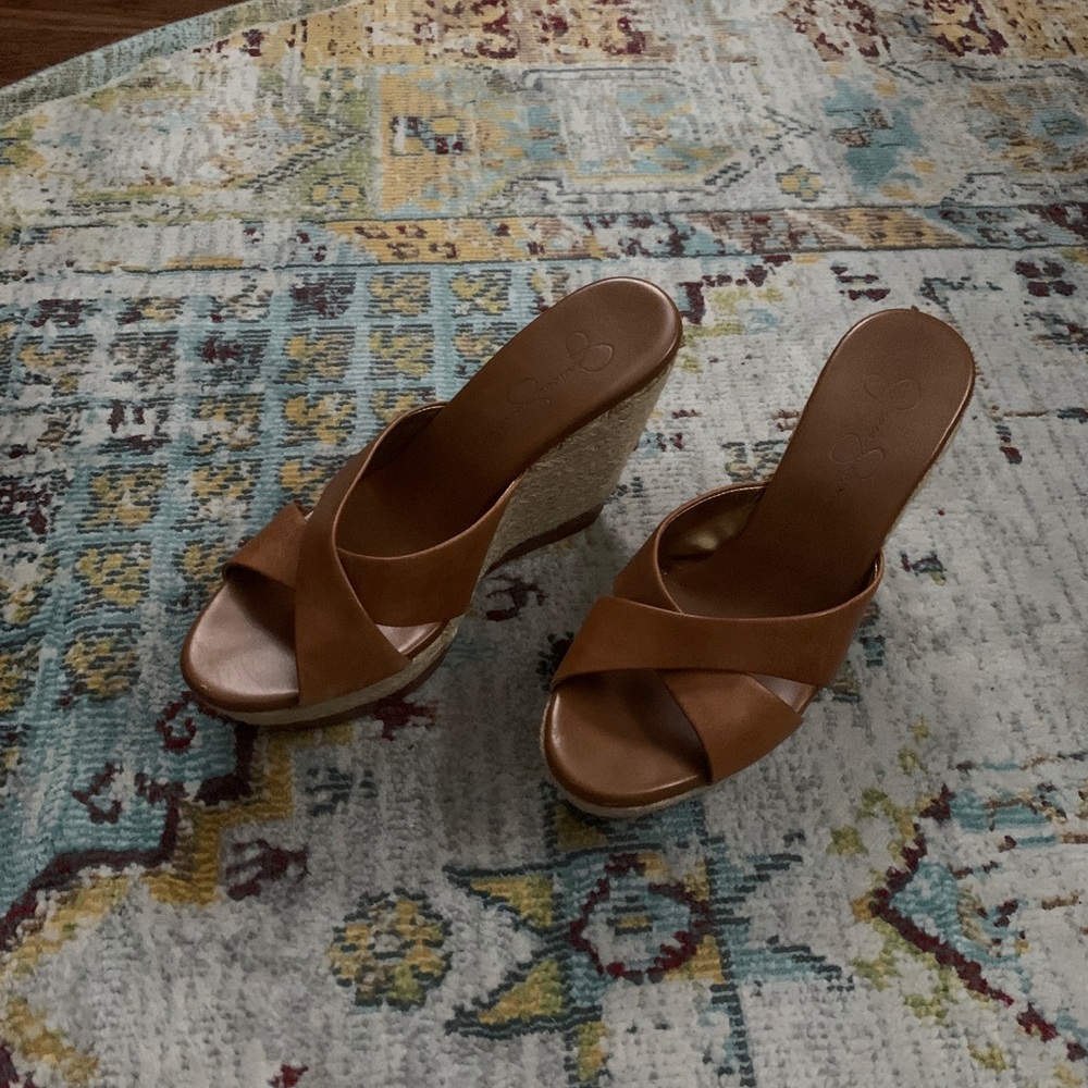 Jessica Simpson tan wedges